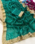 Ultra Soft Moss Fendy Chiffon Saree with Silver Jhari Weaving Butti