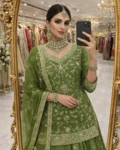 Designer Party Wear Shimmer Silk Lehenga Set with Embroidered Dupatta