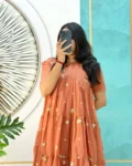 Floral Mull Cotton Chanderi Midi Gown with Embroidery Work