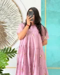 Floral Mull Cotton Chanderi Midi Gown with Embroidery Work