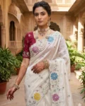 Prada Silk Embroidered Saree with Sequence Work & Position Print