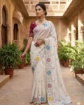 Prada Silk Embroidered Saree with Sequence Work & Position Print