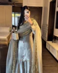 Heavy Zapan Satin Silk Embroidered Top Plazzo Dupatta Set