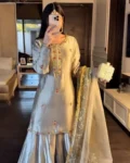 Heavy Zapan Satin Silk Embroidered Top Plazzo Dupatta Set