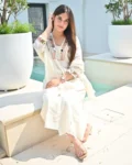 Women's Cotton Flex Embroidered A-Line Kurta Pant & Malmal Dupatta Set with Pockets