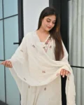 Women's Cotton Flex Embroidered A-Line Kurta Pant & Malmal Dupatta Set with Pockets