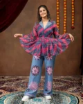 Women's Navratri 2026 Printed Faux Georgette Kediya with Embroidered Denim Jeans