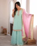 Women's Premium Organza Silk Sharara Suit Set with Sequins, Multi Zari Embroidery & Gota Patti Dupatta