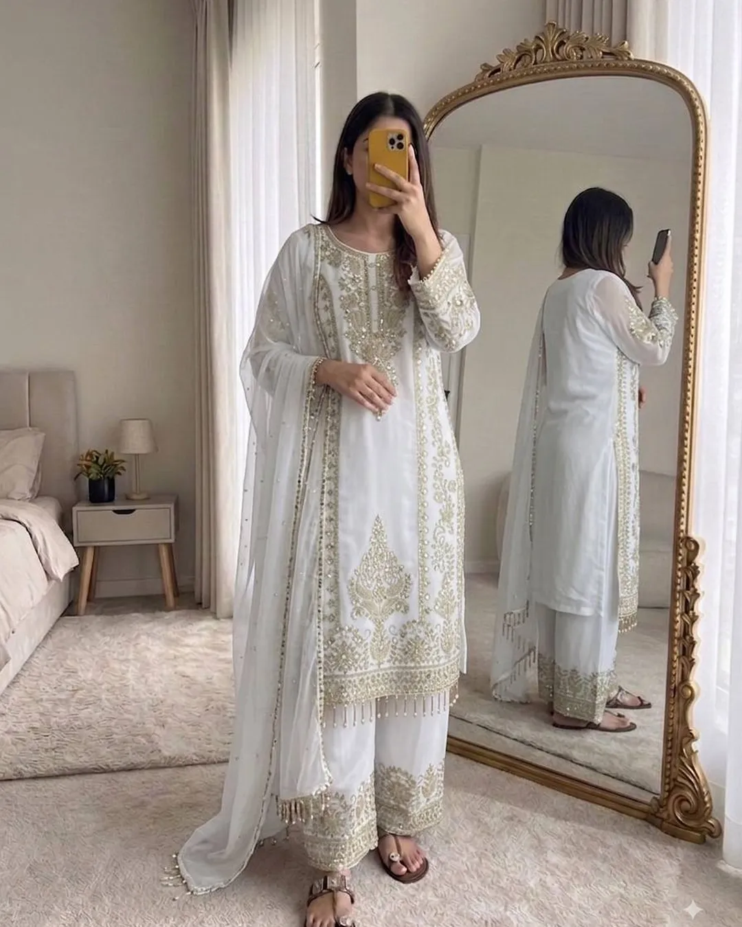 Designer Faux Georgette Top Palazzo & Dupatta Set with Heavy Embroidery Sequins Work video