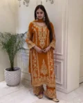 Designer Faux Georgette Top Palazzo & Dupatta Set with Heavy Embroidery Sequins Work