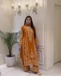 Designer Faux Georgette Top Palazzo & Dupatta Set with Heavy Embroidery Sequins Work