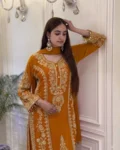 Designer Faux Georgette Top Palazzo & Dupatta Set with Heavy Embroidery Sequins Work