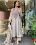 Festival Special Muslin Cotton 3-Piece Set with Foil Mirror Embroidery & Dupatta