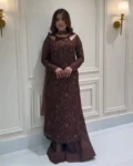 Trending Faux Georgette Kurti Palazzo & Dupatta Set with Embroidery & Sequin Work