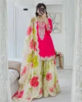 New Designer Heavy Chinon Top with Tabi Organza Palazzo & Dupatta Set – Coding & Sequin Work