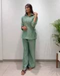 Designer Salsa Silk Shirt, Pant & Hand-Embroidered Shrug Set