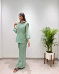 Designer Salsa Silk Shirt, Pant & Hand-Embroidered Shrug Set