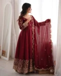 Premium Fendy Silk Embroidered Gown Set