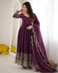 Premium Fendy Silk Embroidered Gown Set
