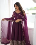 Premium Fendy Silk Embroidered Gown Set