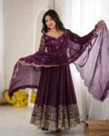 Premium Fendy Silk Embroidered Gown Set
