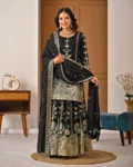 Premium Vichitra Silk Embroidered Top, Sharara & Dupatta Set