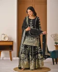 Premium Vichitra Silk Embroidered Top, Sharara & Dupatta Set
