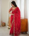 Premium Heavy Fendy Silk Thread & Sequin Embroidered Saree