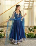 Designer Fendy Silk Gown, Pant & Dupatta Set
