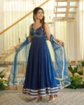 Designer Fendy Silk Gown, Pant & Dupatta Set