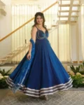 Designer Fendy Silk Gown, Pant & Dupatta Set