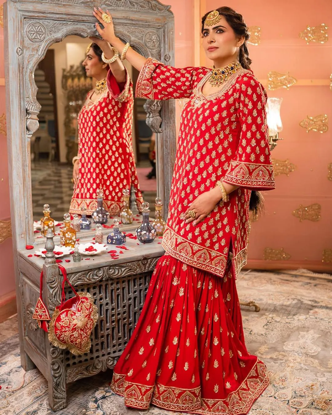 Premium Chinon Embroidered Kurti, Sharara & Dupatta Set video