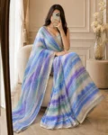 Premium Fendy Satin Silk Sarowski Diamond Mirror Work Saree