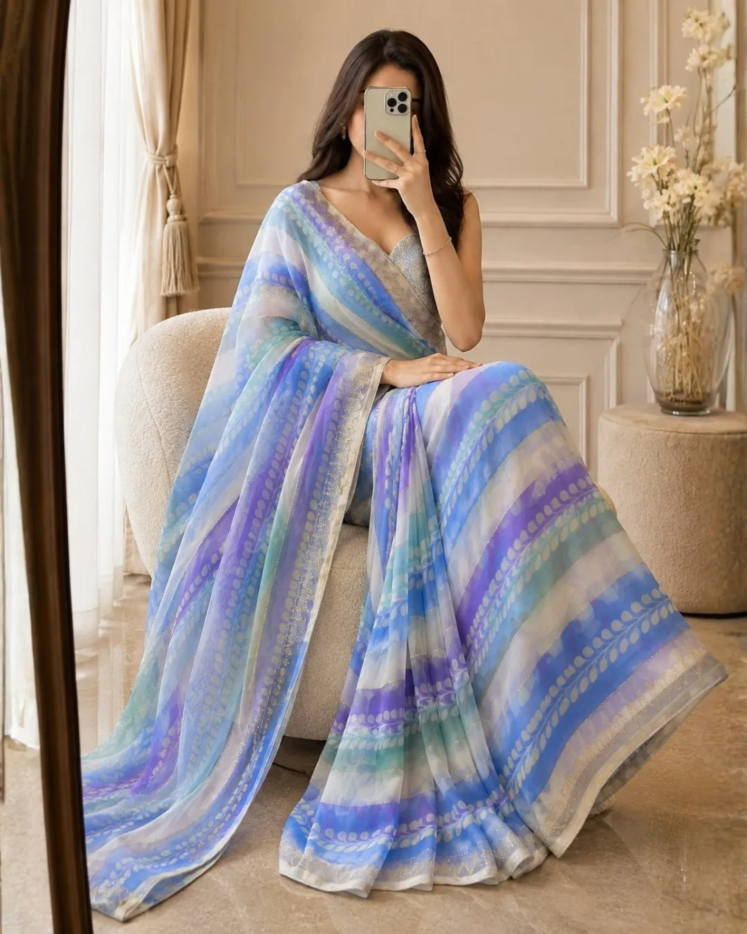 Premium Fendy Satin Silk Sarowski Diamond Mirror Work Saree video