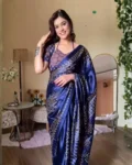 Premium Chinon Silk Digital Print Saree with Piping Work