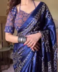 Premium Chinon Silk Digital Print Saree with Piping Work