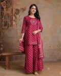 Premium Cotton Kurti, Full-Flair Palazzo & Dupatta Set