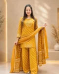 Premium Cotton Kurti, Full-Flair Palazzo & Dupatta Set