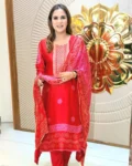 Premium Chinon Digital Print Embroidered Kurti, Pant & Dupatta Set