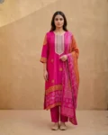 Premium Chinon Digital Print Embroidered Kurti, Pant & Dupatta Set