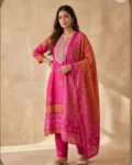 Premium Chinon Digital Print Embroidered Kurti, Pant & Dupatta Set